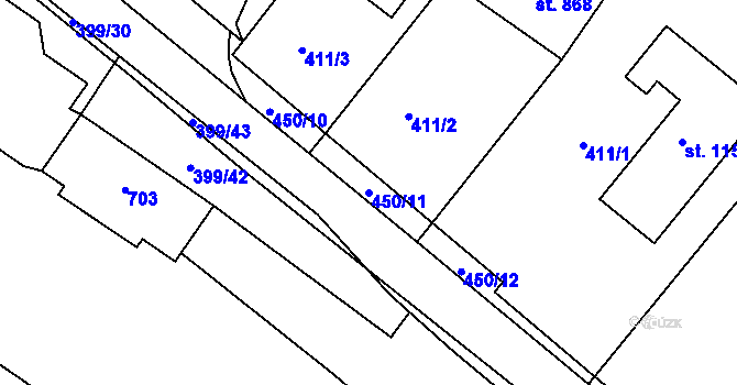 Parcela st. 450/11 v KÚ Adamov, Katastrální mapa