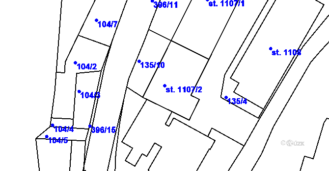 Parcela st. 1107/2 v KÚ Adamov, Katastrální mapa