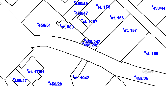 Parcela st. 458/245 v KÚ Adamov, Katastrální mapa