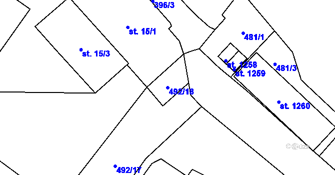 Parcela st. 492/18 v KÚ Adamov, Katastrální mapa
