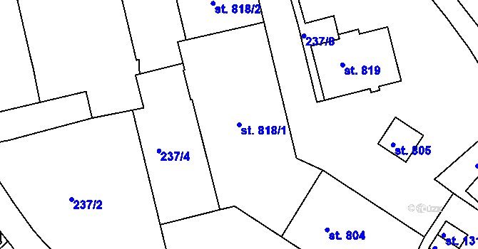 Parcela st. 818/1 v KÚ Adamov, Katastrální mapa