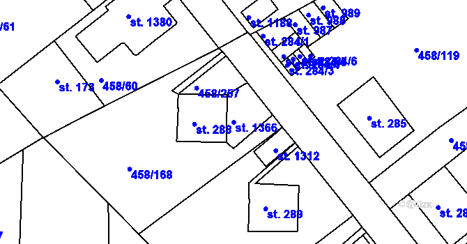 Parcela st. 1366 v KÚ Adamov, Katastrální mapa