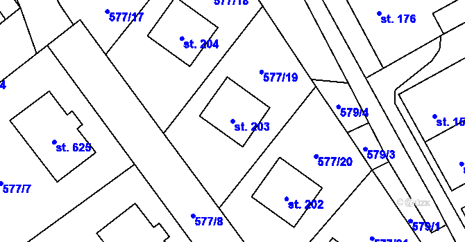 Parcela st. 203 v KÚ Horní Adršpach, Katastrální mapa