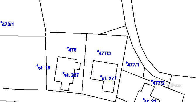 Parcela st. 477/3 v KÚ Albeř, Katastrální mapa