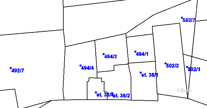 Parcela st. 494/2 v KÚ Albeř, Katastrální mapa