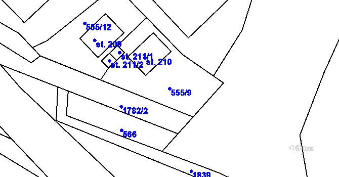 Parcela st. 555/9 v KÚ Albeř, Katastrální mapa