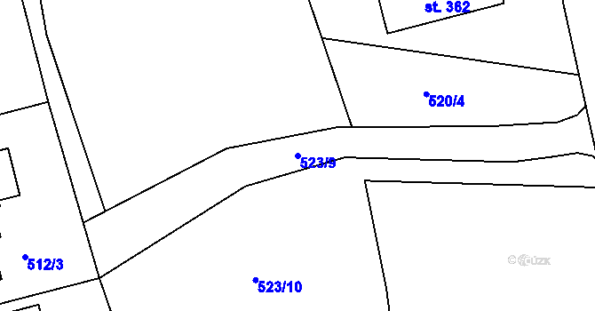 Parcela st. 523/9 v KÚ Albeř, Katastrální mapa