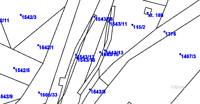 Parcela st. 1543/15 v KÚ Albrechtice u Lanškrouna, Katastrální mapa