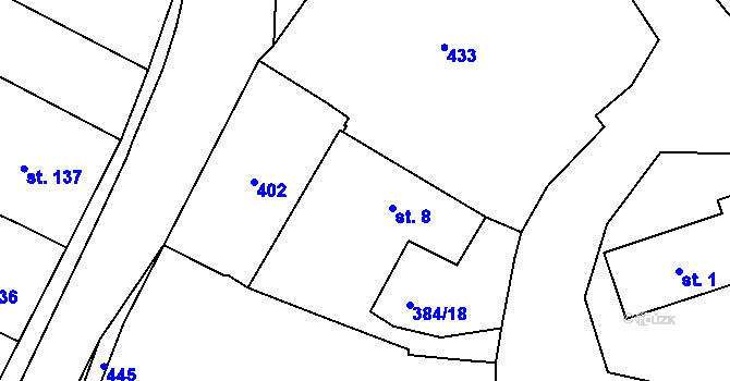 Parcela st. 8 v KÚ Albrechtice nad Orlicí, Katastrální mapa
