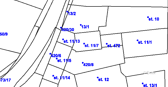 Parcela st. 11/7 v KÚ Albrechtice nad Orlicí, Katastrální mapa