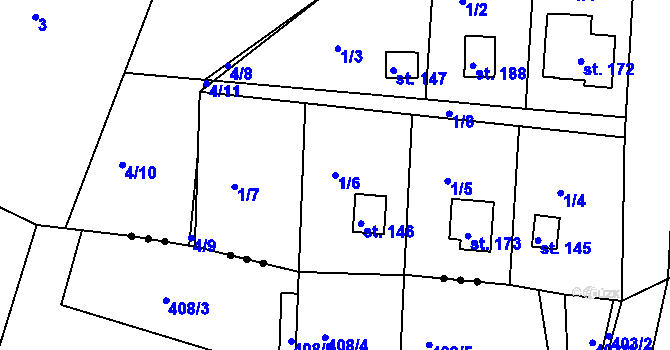 Parcela st. 1/6 v KÚ Nová Ves u Albrechtic, Katastrální mapa
