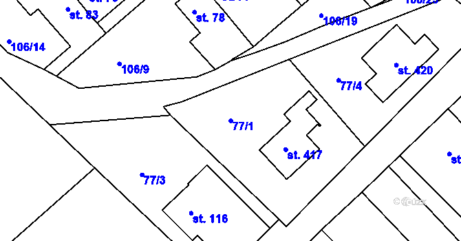 Parcela st. 77/1 v KÚ Štěpánovsko, Katastrální mapa