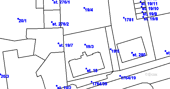 Parcela st. 19/3 v KÚ Albrechtice nad Vltavou, Katastrální mapa