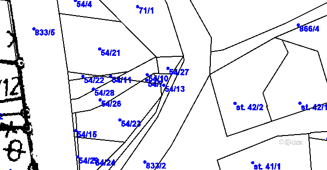 Parcela st. 54/13 v KÚ Údraž, Katastrální mapa