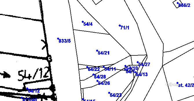 Parcela st. 54/21 v KÚ Údraž, Katastrální mapa