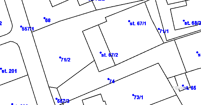 Parcela st. 67/2 v KÚ Albrechtičky, Katastrální mapa