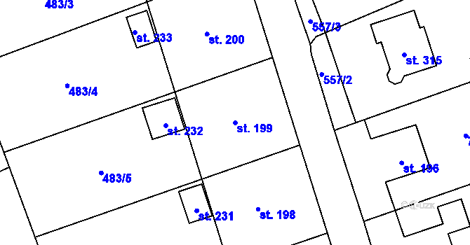 Parcela st. 199 v KÚ Albrechtičky, Katastrální mapa