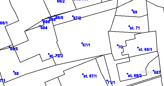 Parcela st. 67/1 v KÚ Albrechtičky, Katastrální mapa