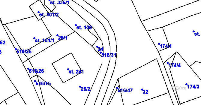 Parcela st. 516/31 v KÚ Albrechtičky, Katastrální mapa