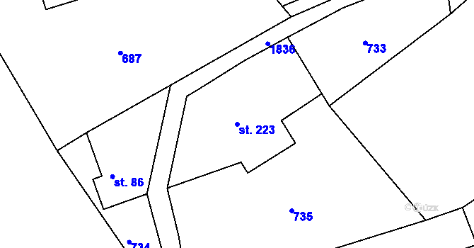 Parcela st. 223 v KÚ Andělka, Katastrální mapa