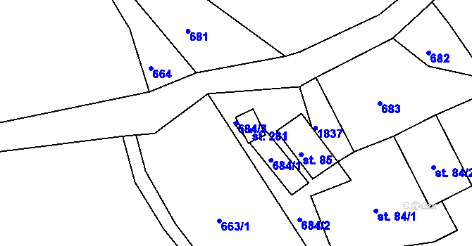Parcela st. 684/3 v KÚ Andělka, Katastrální mapa