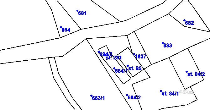 Parcela st. 281 v KÚ Andělka, Katastrální mapa