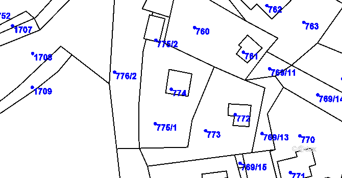 Parcela st. 774 v KÚ Andělská Hora, Katastrální mapa