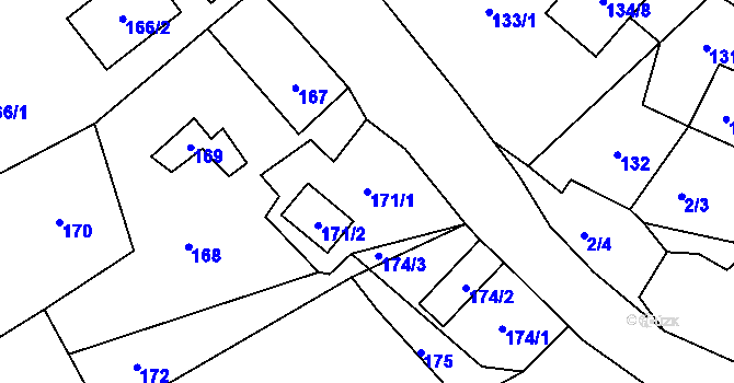 Parcela st. 171/1 v KÚ Andělská Hora, Katastrální mapa