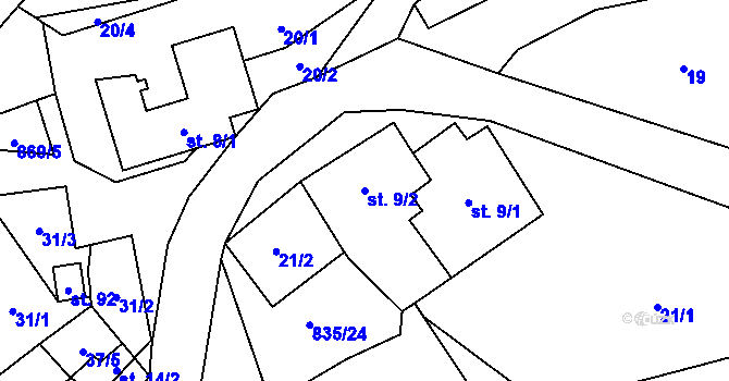 Parcela st. 9/2 v KÚ Anenská Studánka, Katastrální mapa