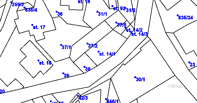 Parcela st. 14/1 v KÚ Anenská Studánka, Katastrální mapa
