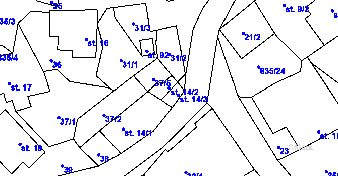 Parcela st. 14/2 v KÚ Anenská Studánka, Katastrální mapa