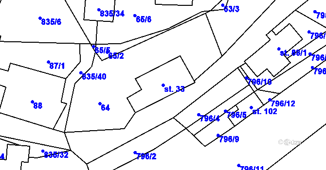 Parcela st. 33 v KÚ Anenská Studánka, Katastrální mapa