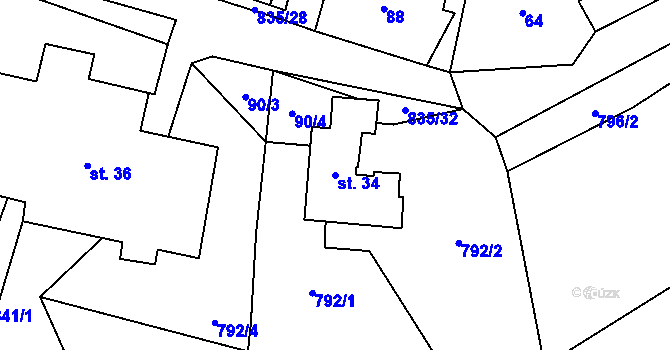 Parcela st. 34 v KÚ Anenská Studánka, Katastrální mapa