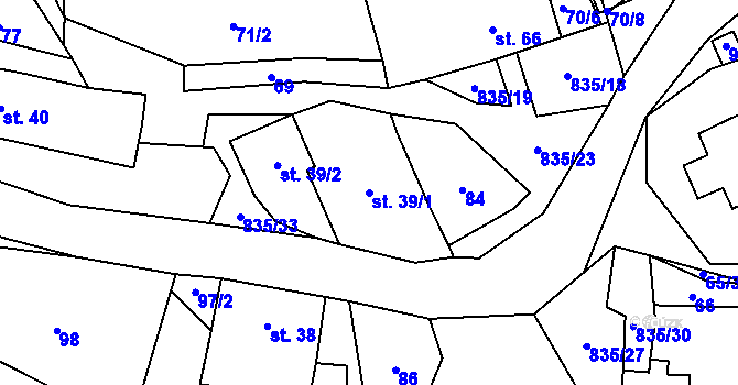 Parcela st. 39/1 v KÚ Anenská Studánka, Katastrální mapa
