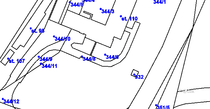 Parcela st. 344/6 v KÚ Anenská Studánka, Katastrální mapa