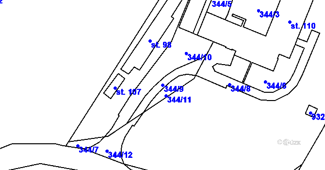 Parcela st. 344/9 v KÚ Anenská Studánka, Katastrální mapa