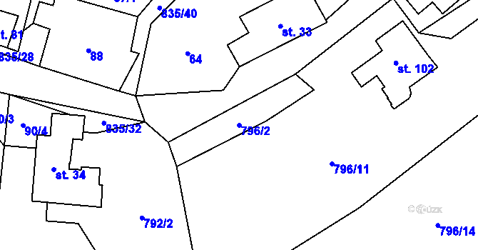 Parcela st. 796/2 v KÚ Anenská Studánka, Katastrální mapa