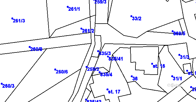 Parcela st. 835/3 v KÚ Anenská Studánka, Katastrální mapa