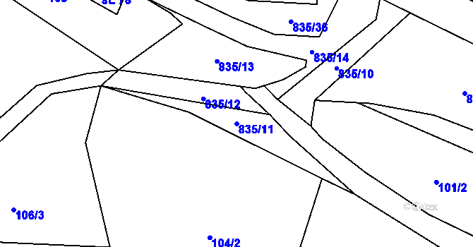 Parcela st. 835/11 v KÚ Anenská Studánka, Katastrální mapa