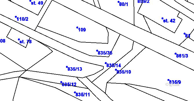 Parcela st. 835/36 v KÚ Anenská Studánka, Katastrální mapa