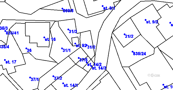 Parcela st. 31/2 v KÚ Anenská Studánka, Katastrální mapa