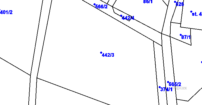 Parcela st. 442/3 v KÚ Helvíkov, Katastrální mapa