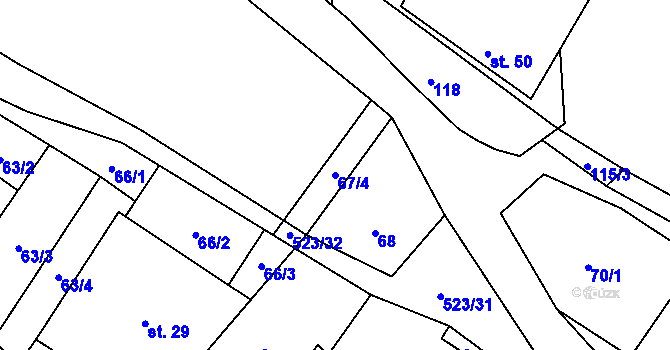 Parcela st. 67/4 v KÚ Helvíkov, Katastrální mapa