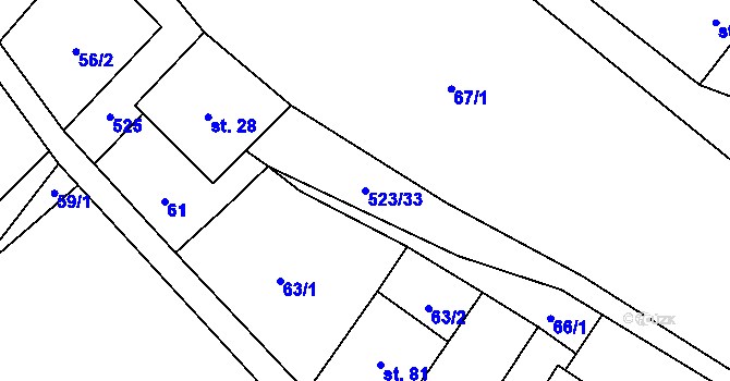 Parcela st. 523/33 v KÚ Helvíkov, Katastrální mapa