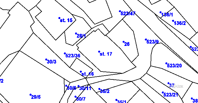 Parcela st. 17 v KÚ Helvíkov, Katastrální mapa