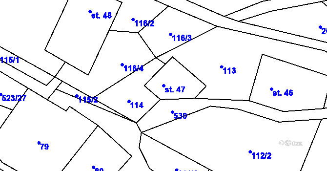 Parcela st. 47 v KÚ Helvíkov, Katastrální mapa