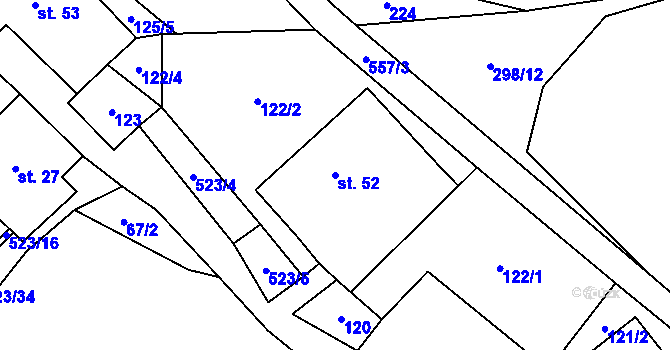 Parcela st. 52 v KÚ Helvíkov, Katastrální mapa
