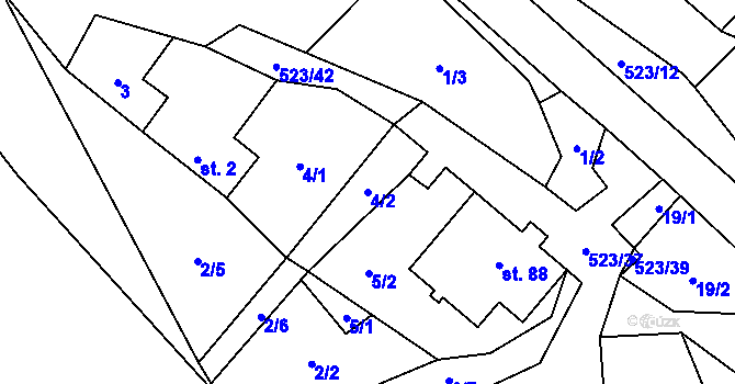 Parcela st. 4/2 v KÚ Helvíkov, Katastrální mapa