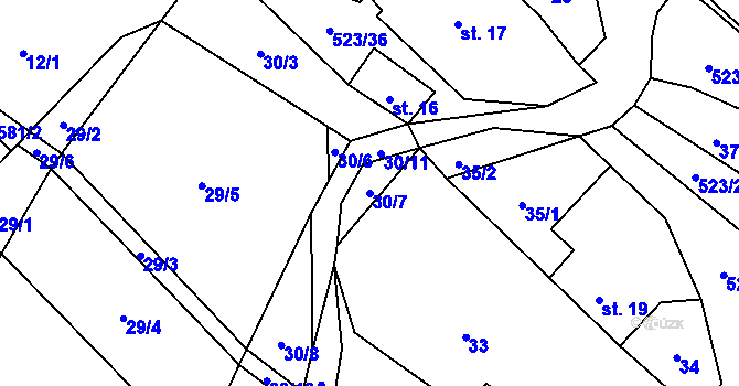 Parcela st. 30/7 v KÚ Helvíkov, Katastrální mapa