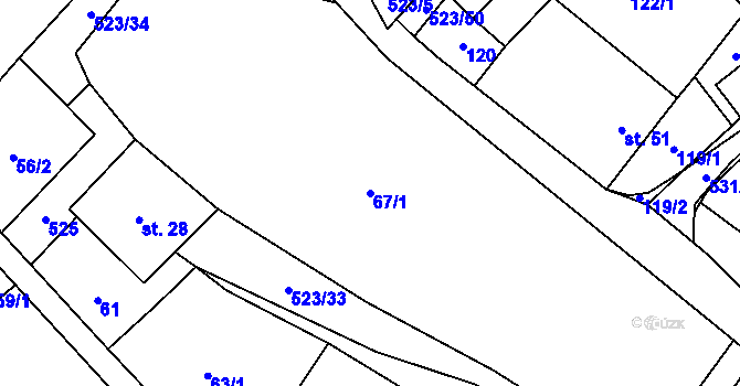 Parcela st. 67/1 v KÚ Helvíkov, Katastrální mapa